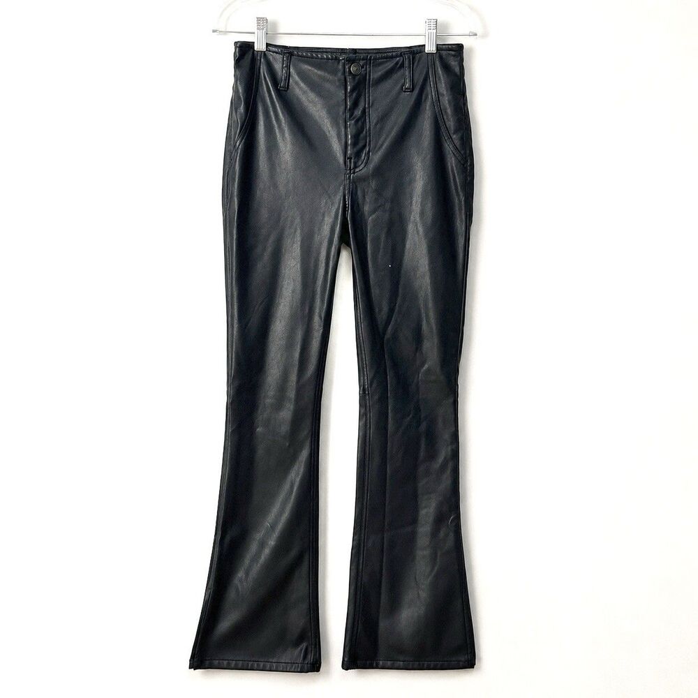Free People We The Free Faux Leather Flare Pants Slit Black Vegan Y2K 28